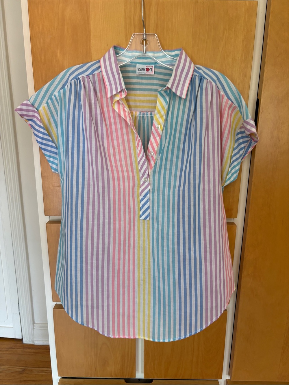 Vintage Colorful Pastel Stripe Button-Top Shirt